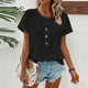 thumbnail image 4 of Camiseta de Cuello Redondo de la Manga Batwing con Botones de Color Sólido Casual de Manga Corta de las Mujeres, Suelto Ajuste Cómodo de Uso Diario, 4 of 7