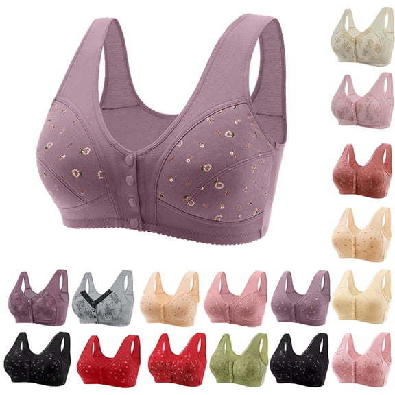cltopsku Daisy Bras for Older Women Floral Plus Size Bra Wireless Front Closure Bras for Senior Daisy Comfort Tshirt Bra
