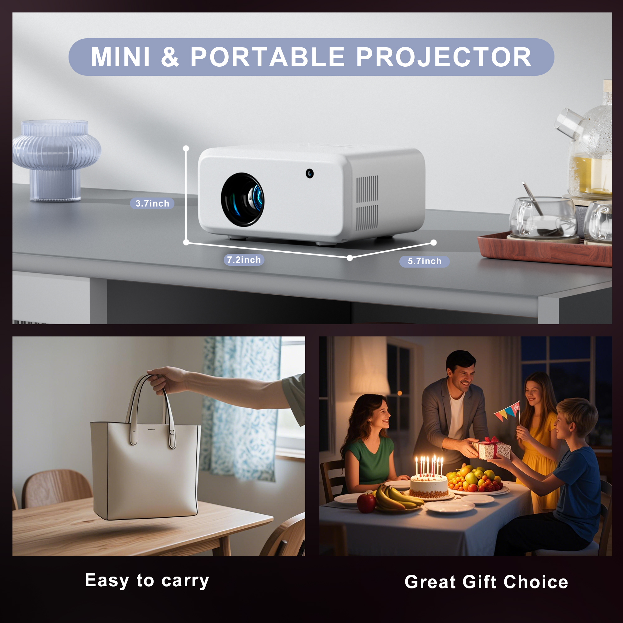 Visulapex Projector 4K 1080P Support, Mini Projector with WiFi and Bluetooth, Outdoor Movie Projectors