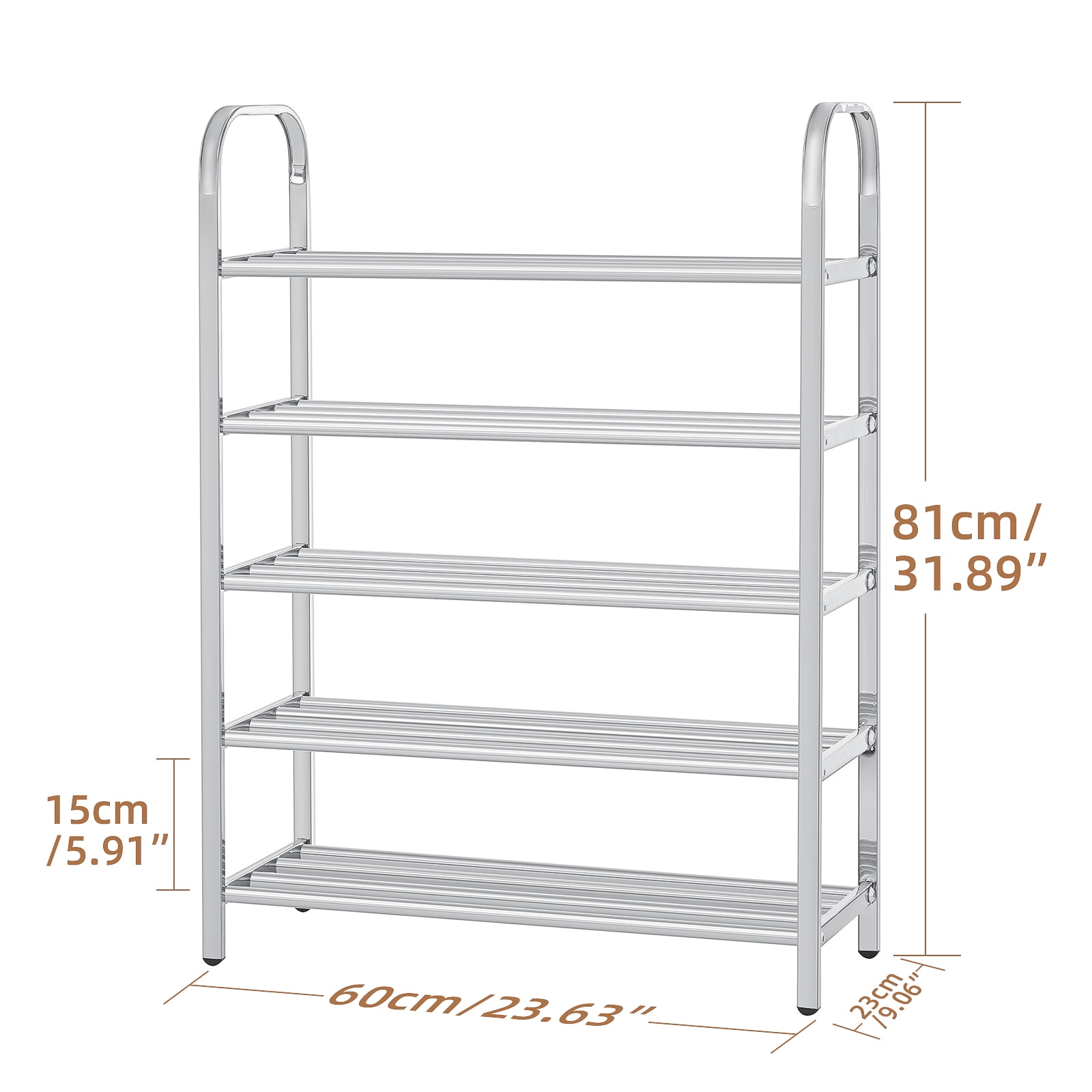 Hsscblet 5 Tiers Metal Shoe Rack,Adjustable Shoe Shelf Storage Organizer  with Versatile Hooks,Stackable Boot & Shoe Storage,for