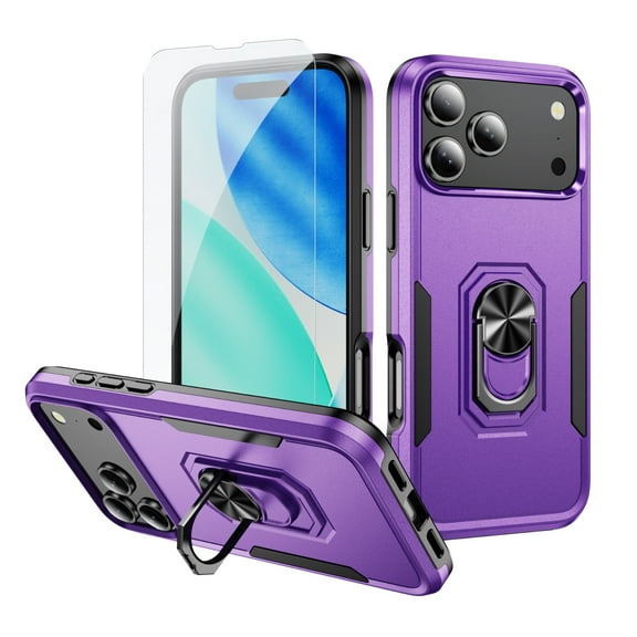 ELEHOLD Case for iPhone 17 Pro Max, Magnetic Car Mount Compatible Shockproof Military Grade Case with Kickstand and Screen Protector,K