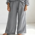 thumbnail image 5 of Morttic Women's 2 Piece Long Sleeve Button Down Shirt & Wide Leg Pants Set – Elegant Solid Color Casual Work Outfit Gray，S, 5 of 6