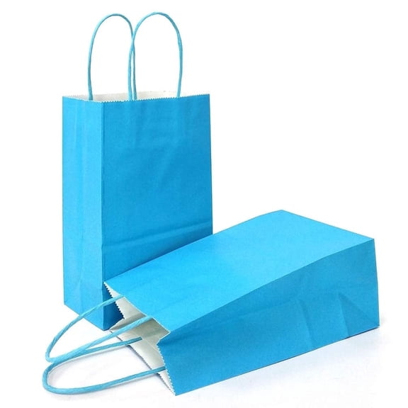 AZOWA Blue Gift Bags Mini Kraft Paper Bags With Handles( 4.7 x 2.4 x 6 in. Light Blue, 25 Pcs)