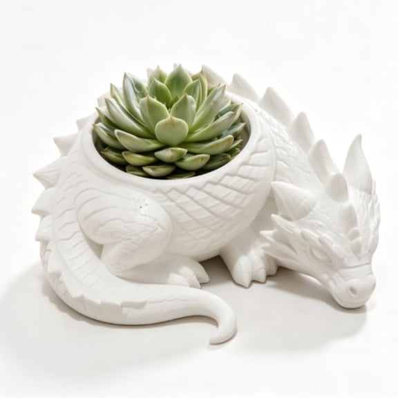 White Dragon Plant Pot,Flower Pots for Indoor Outdoor Garden Plants,Unique Dragon Figurine Flower Pot for Succulents, Cactus & Small Houseplants