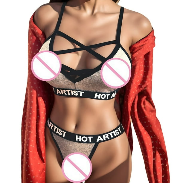 Gibobby Lenceria sexy para mujer Conjunto de ropa interior con letras Lenceria Vendaje Ropa de dormir Corse Mujeres Hollow Gris XL Walmart en linea