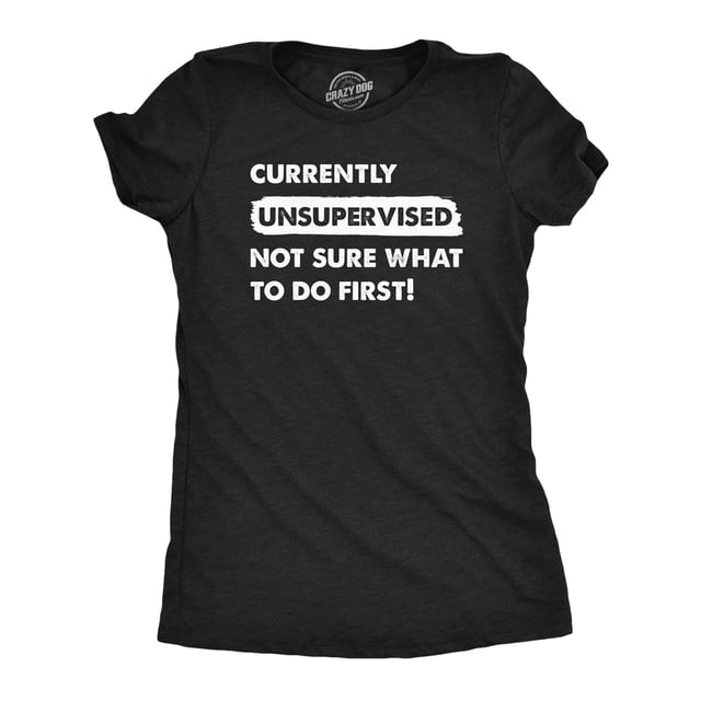 Womens Currently Unsupervised Not Sure What to Do First T Shirt Funny Adulting Joke Tee for Ladies (Heather Black - UNSUPERVISED) - M