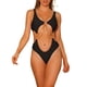 thumbnail image 1 of INSPIRE CHIC Bañadores de Cadena de Oro para Mujeres Monokini con Escote en V, Traje de Baño de Corte 1 Pieza X-Small Negro, 1 of 5