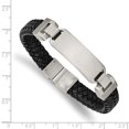 thumbnail image 3 of Primal Steel Stainless Steel Brushed Black Leather 8.5 Inch ID Bracelet, 3 of 7