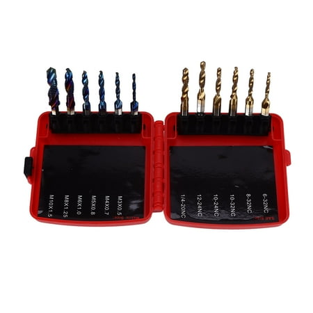 

12Pcs Combined Tap Drill Bit Set HSS Metric Blue Plating Imperial Ti Plated 1/4in Hex Shank