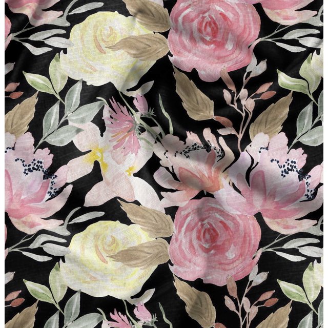 Soimoi Polyester Crepe Fabric Leaf Floral Printed Craft Fabric by The Yard 52 Inch Wide