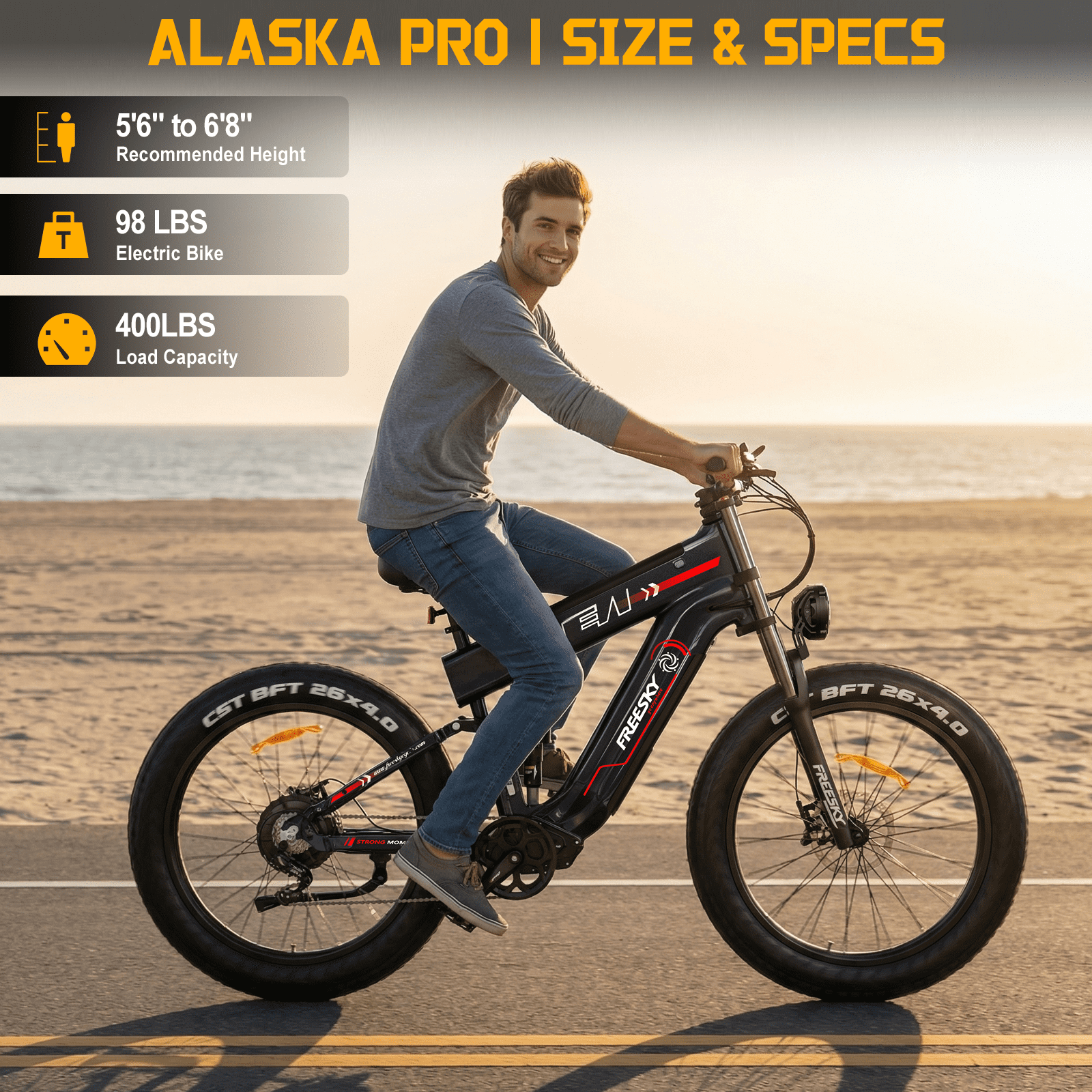 FREESKY Dual Battery Electric Bike for Adults, 48V 45AH 200 Miles Long Range E Bike, 4000W Motor 40MPH+, 26" Fat Tire Fast Mountain EBike, Full Suspension & Hydraulic Brakes, UL 2849 Certified by TÜV