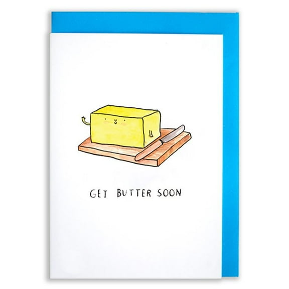 Get Butter Soon Greeting Card – Cute Butter Illustration & Fun Pun – Perfect Get Well Soon Card for Friends, Family, or Loved Ones