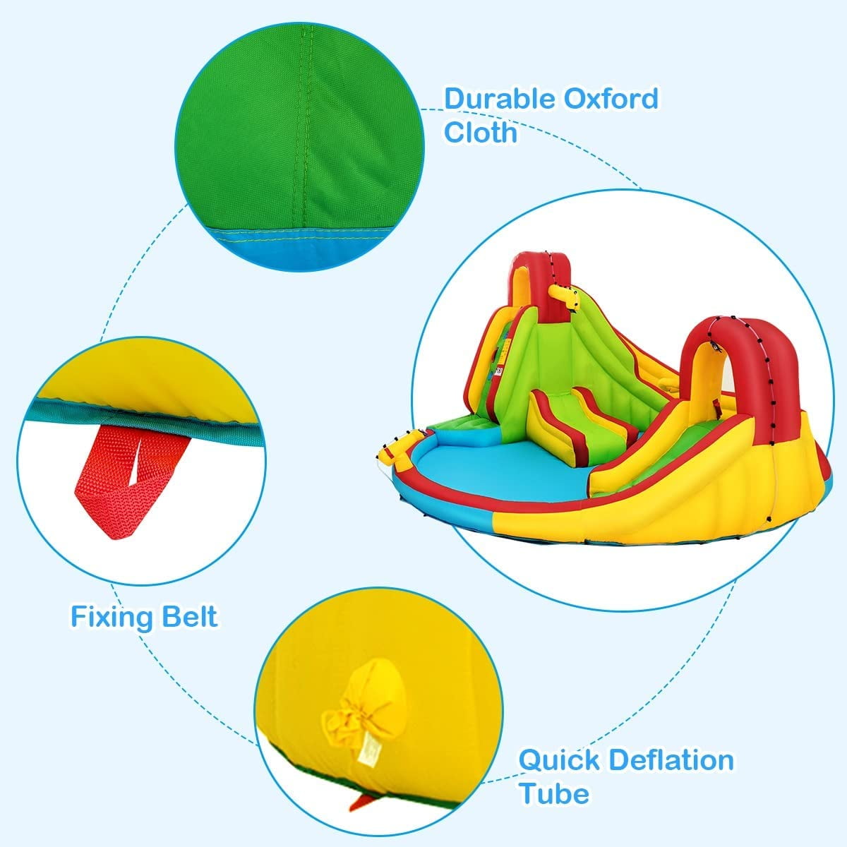 OLAKIDS Inflatable Water Slide, 7 in 1 Bounce House with 2 Slides, Climbing Wall, Splash Pool, Basketball Rim, 2 Water Blasters, Jumping Castle with Carrying Bag, Repairing Kit, Hose