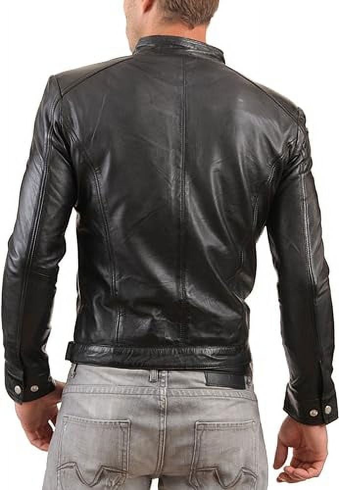 Mens Sheepskin Real Leather Jacket Zipper Biker Moto Slim Fit
