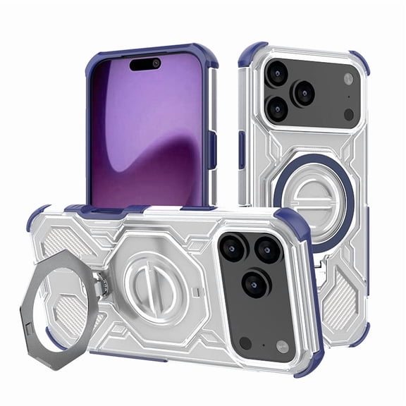 for iPhone 17 Pro Case Military Grade Protection Magnetic Heavy Duty Stand Built-in Screen Protector Belt(transparent blue)