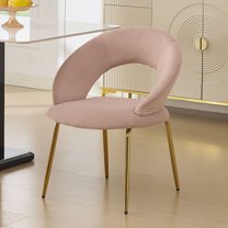 S-HOME Velvet Fabric Dining Chair With Curved Backrest And Golden Metal Legs For Kitchen Or Dining Room