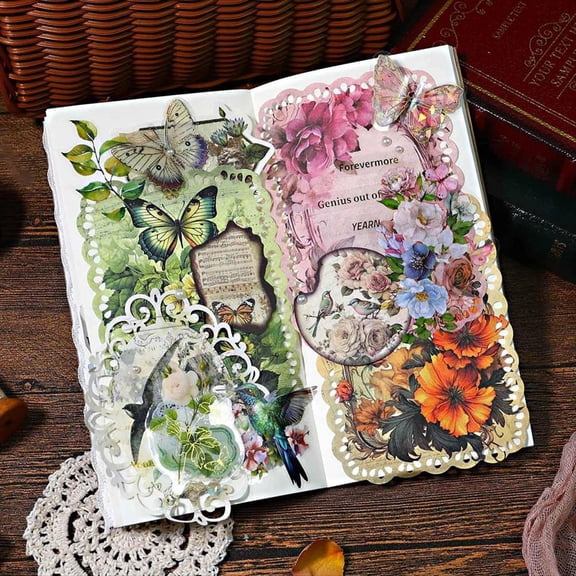80 Sheets Floral Shape Scrapbook Paper, Vintage Decoupage Paper for Junk Journal Supplies, Aesthetic Decorative Paper