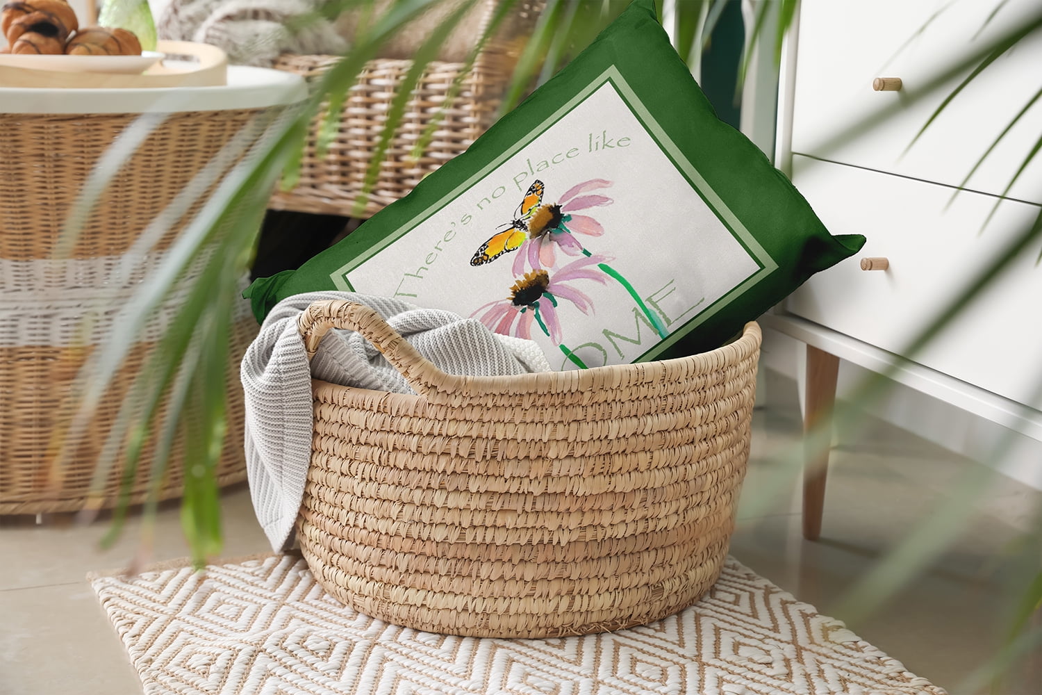 20" x 14" Simply Daisy There's No Place Like Home Polyester Indoor/Outdoor Pillow, Leaf Qty 1