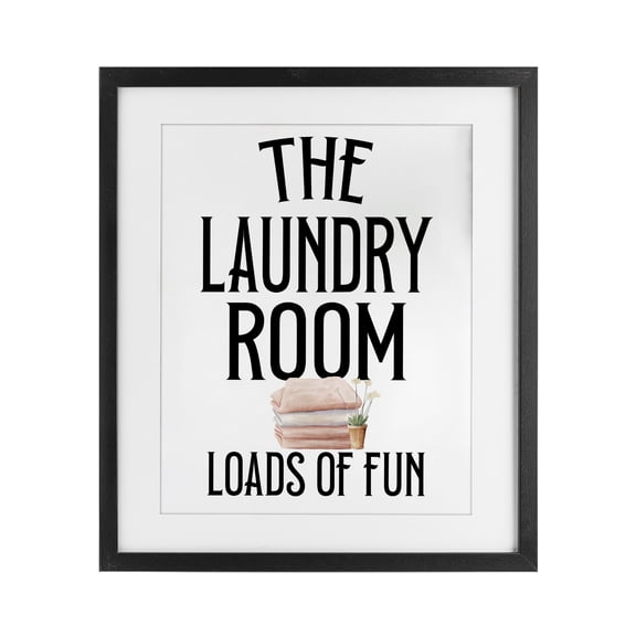Laundry Room Fun Minimal Black Framed Print Under Glass, design by Kim Allen