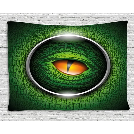 Eye Tapestry, Vibrant Realistic Eye of Reptile Animal Natural Wildlife Scales Crocodile Look, Wall Hanging for Bedroom Living Room Dorm Decor, 60W X 40L Inches, Green Orange Grey, by