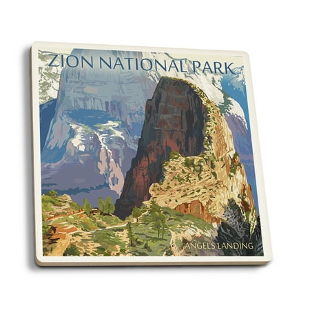 Zion National Park, Utah - Angels Landing - Lantern Press Artwork (Set of 4 Ceramic Coasters - Cork-backed,