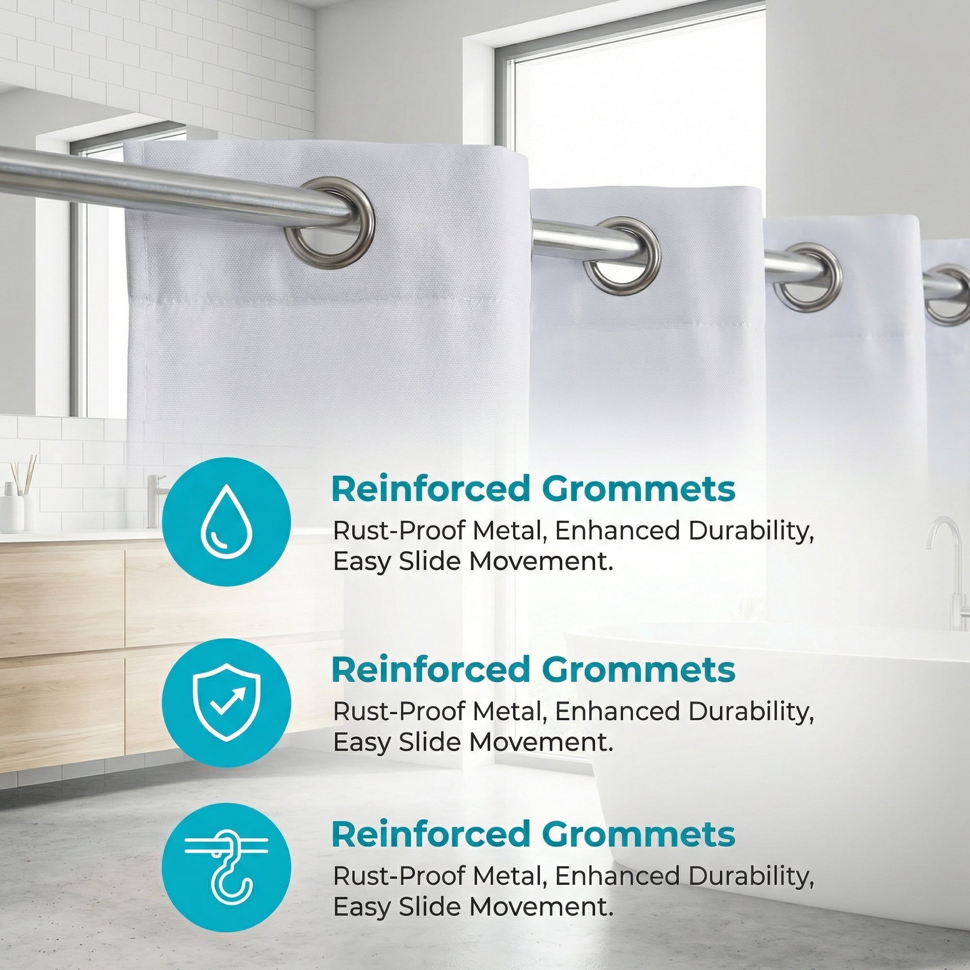 Unique Bargains Shower Curtain Waterproof Sets with Hooks Blue 71"W x 71"L