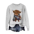 thumbnail image 4 of GuzomFashion Highland Cow Graphic Retro Womens Sweatshirt - Soft Polyester Cropped Loose Fit, Ribbed Crew Neck Inclusive Sizes (S-XXXXXL) Gray,Size 3XL, 4 of 4