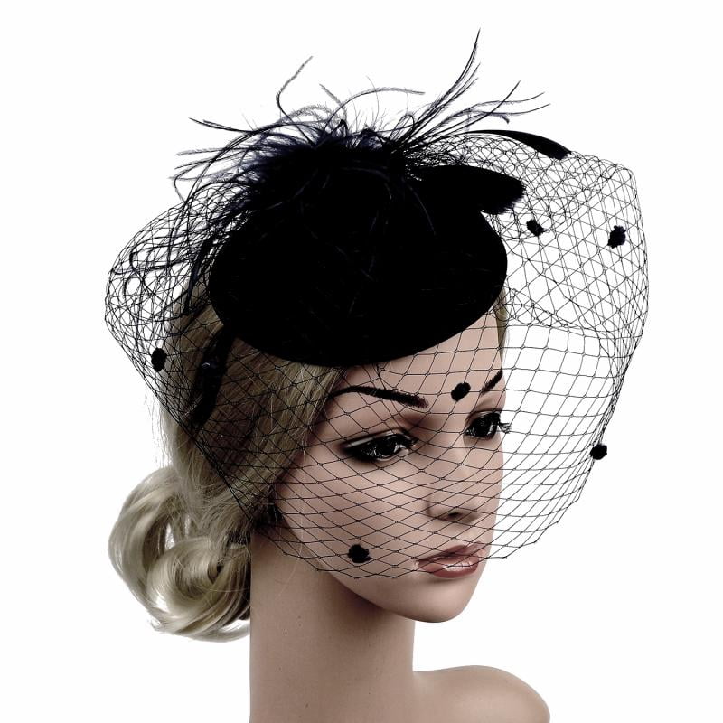 9641 3 Pcs Fascinators Hats Women Mesh Veil With Feather Headband For Derby Fascinator Hat Feather Mesh Net Veil Party Hat Ascot Hats  main image 2
