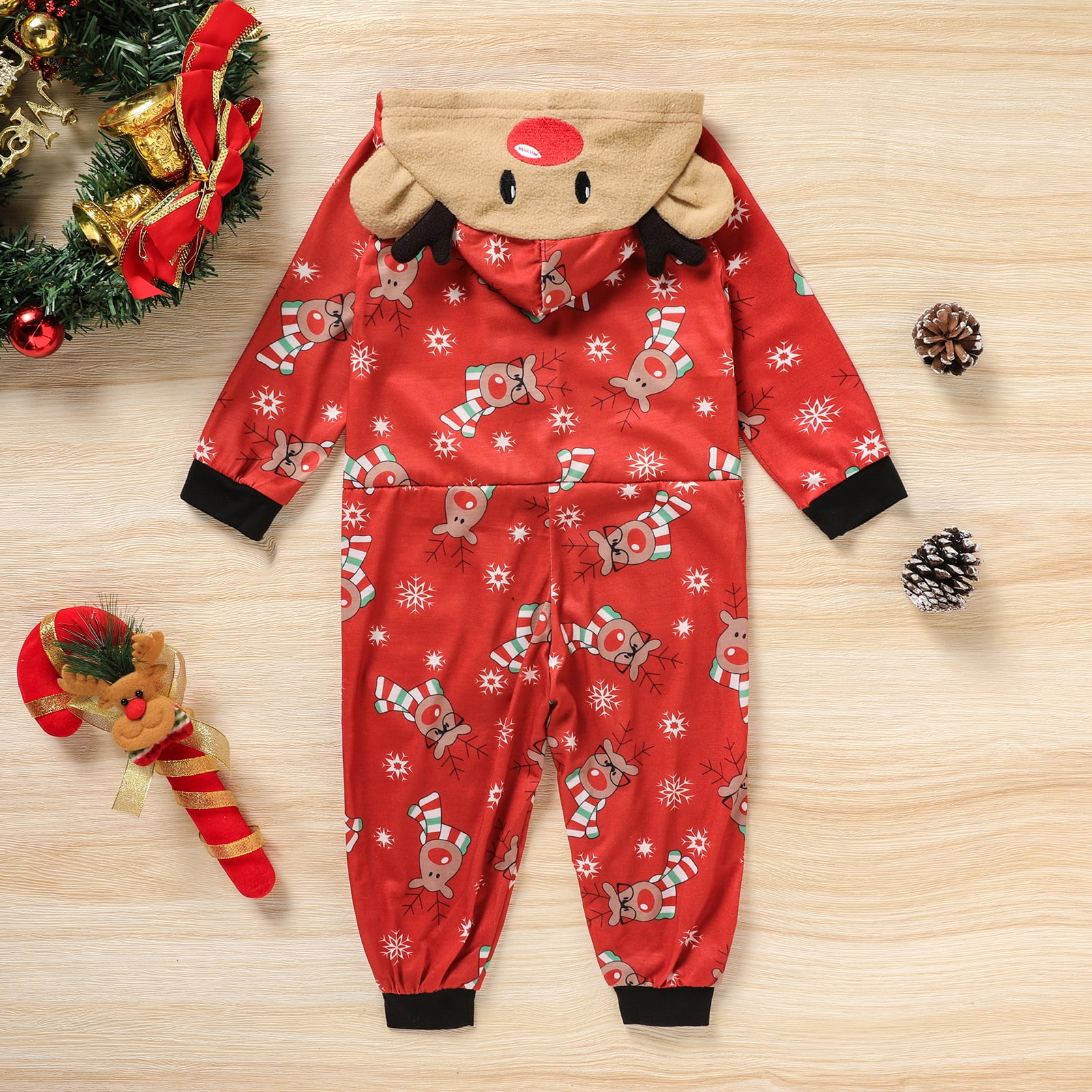 Viworld Christmas Family Matching Hoodie Pajamas Reindeer Romper Long Sleeve One Piece Jumpsuit Zipper Pjs for Adult Kids Baby
