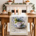 thumbnail image 4 of Spring Blue Flowers Cotton Linen Table Runner for Dining Kitchen, Retro Tea Cup Phrases Country Wedding Outdoor Party Tablerunners Decoration, Dresser Scarf Coffee Tablecloth Runners 13x70 Inches, 4 of 9