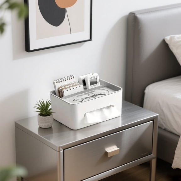 Multifunctional Desktop Organizer with Tissue Holder and Compartments for Home Desk Accessories Storage