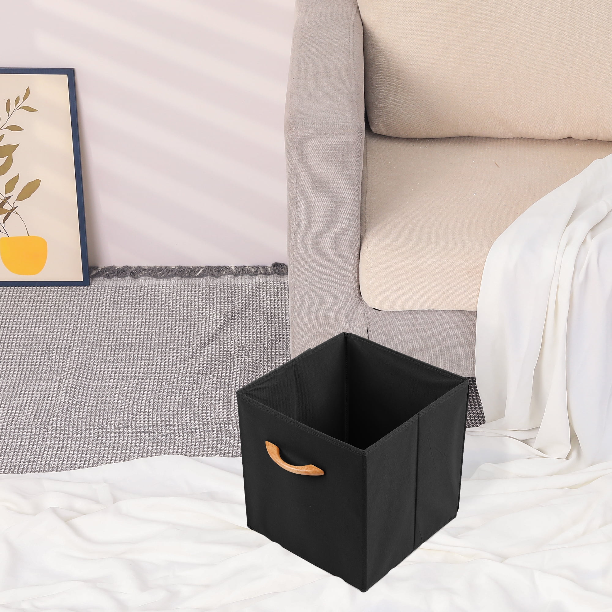REGALWOVEN Set of 3 Fabric Storage Cube, Bin with Handle for Shelves Closet, Collapsible Basket Black 11*11*11in