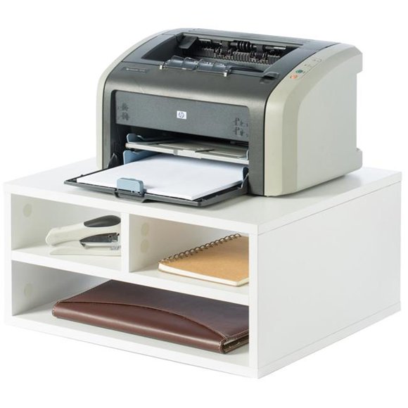 9 x 18.5 x 16 in. Printer Stand Shelf Wood Office Desktop Compartment Organizer, White