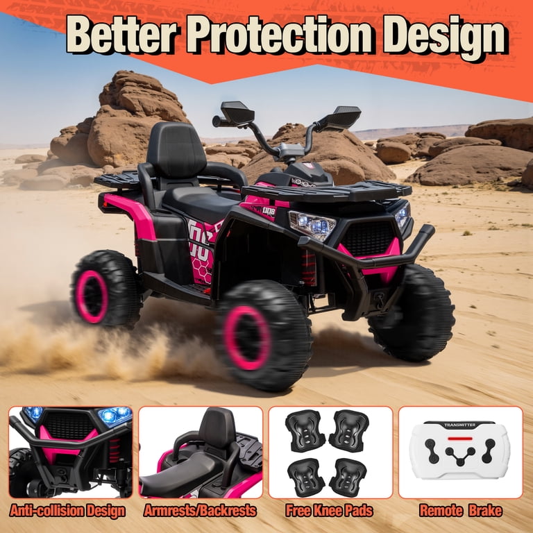 Joyracer, Kids ATV, 800W 4WD 24V, Pink with Bluetooth Music
