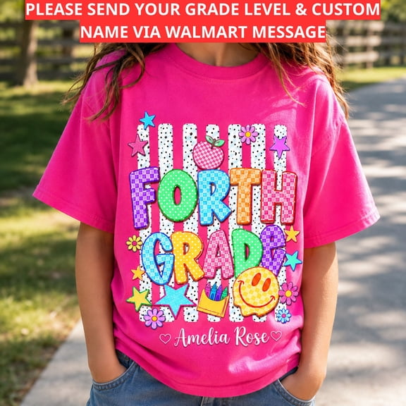 Back To School Shirt, Custom Grade Name Tee, Fourth Grade Cute Smiley School Outfit, First Day Of School Gift, Classroom Shirt