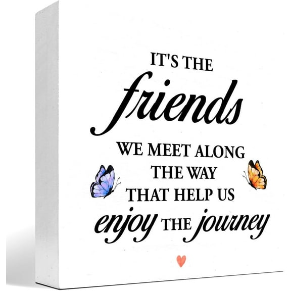 Zomyto 5x5 Inch It's the Friends We Meet Along the Way That Helps Us Enjoy the Journey Wooden Box Sign Desk Decor,Inspirational