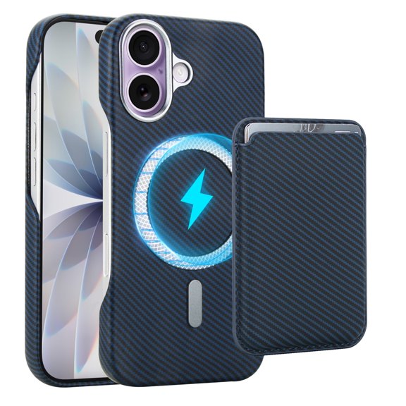for iPhone 17 Case Durable Magnetic with Card Slots, Drop Protection Shockproof,Carbon Fiber Texture, Black/Blue/Gray