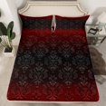 thumbnail image 2 of Homewish Rustic Victorian Floral Twin Sheet Sets,Red Black Damask Twin Fitted Sheet,Baroque Flower Flat Sheet For Adult,Breathable Home Decor,3-Piece, 2 of 7