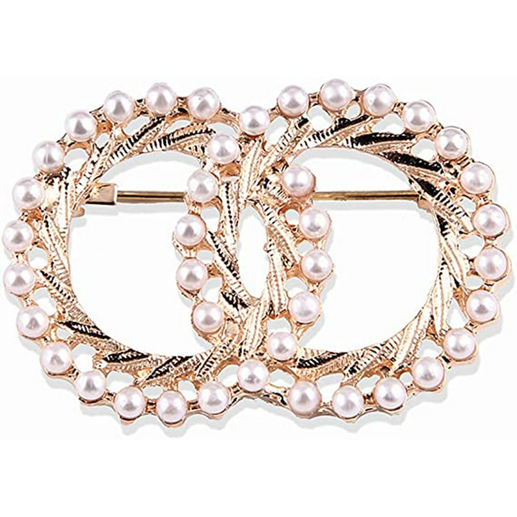 Round Brooch Pin with Pearl for Women Girls Faux Pearl Lapel Pin Wedding Party Bridal Jewelry Vintage Simulated Pearl Flower Brooch Pin