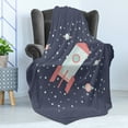 thumbnail image 4 of Outer Space Soft Flannel Fleece Throw Blanket, Galaxy Themed Cartoon with Rocket Stars and Planets, Cozy Plush for Indoor and Outdoor Use, 60" x 80", Coral Dark Indigo, by Ambesonne, 4 of 5