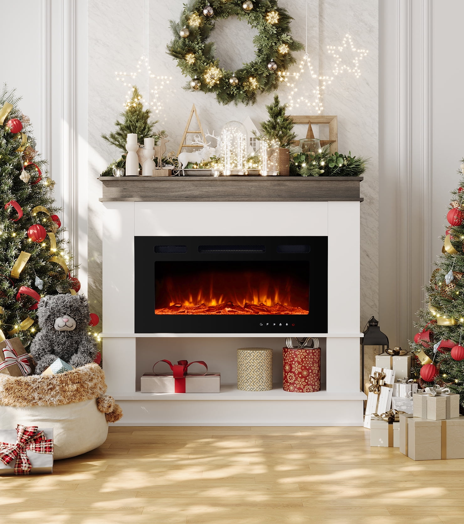 Maxhonor 38.6 Inch Electric Fireplace with 3D Flame & Heater, Classic Wood Design & Remote Control