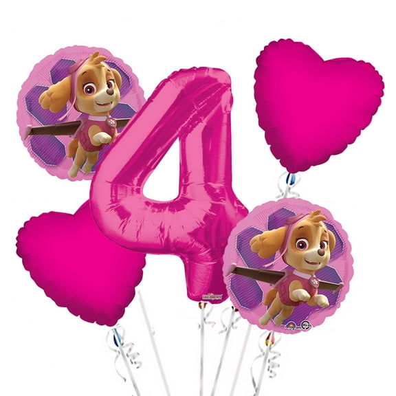 Paw Patrol Girl Balloon Bouquet 4th Birthday 5 pcs - Party Supplies