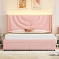 thumbnail image 6 of Homfa Full Size LED Bed Frame with 2 Drawer Storage, Wingback Platform Bed with Velvet Upholstered Headboard, Pink, 6 of 9