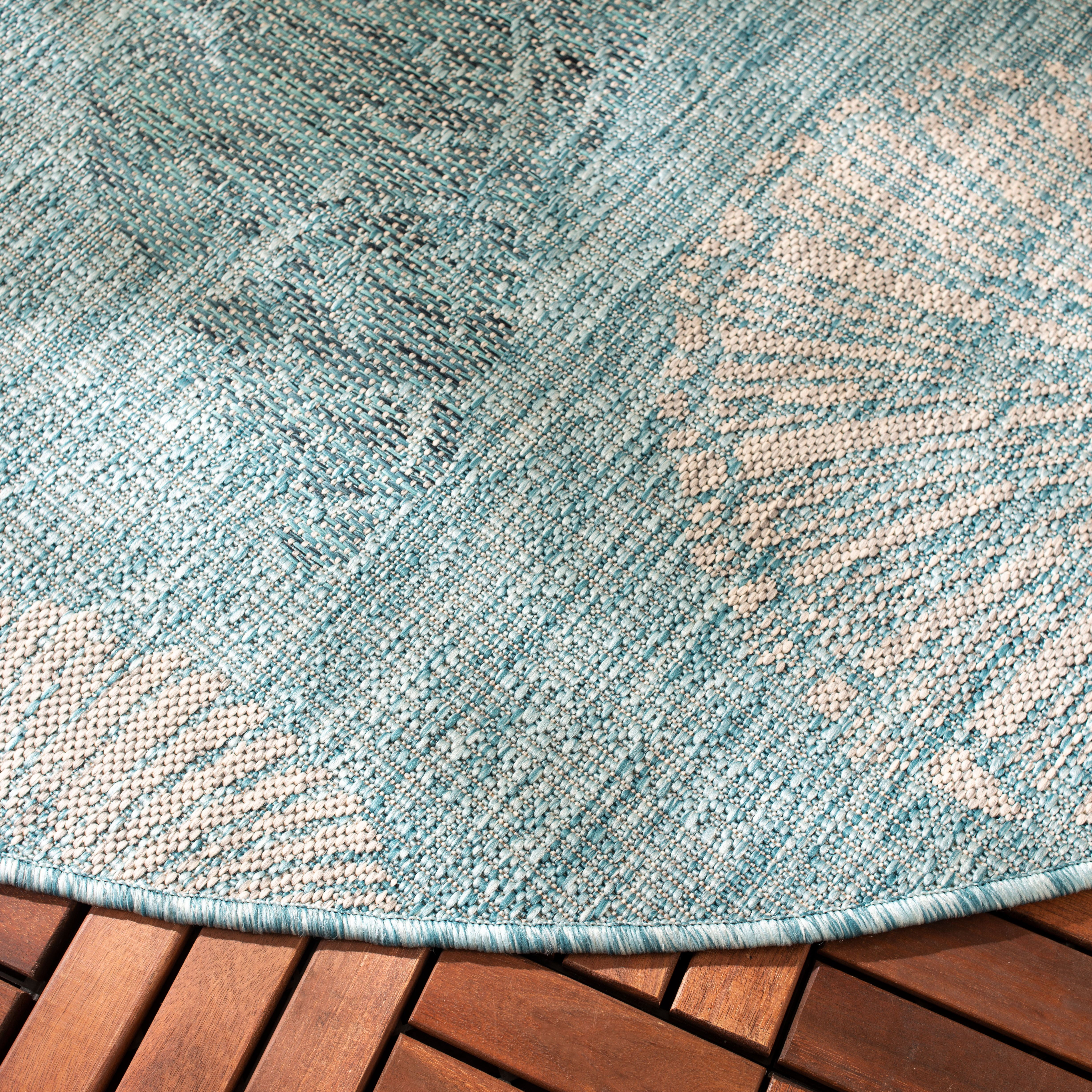 SAFAVIEH Courtyard Larry Seashells Indoor/Outdoor Area Rug, 6'7" x 6'7" Round, Aqua/Cream