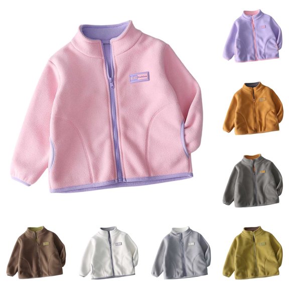 THDHVS Toddler Fleece Jacket,Unisex Kids Solid Fleece Zip Up Jacket Long Sleeve Casual Sport Fall Warm Outerwear,Girls Winter Coat White 2-3 Years