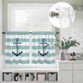 thumbnail image 3 of Blue Anchor Nautical Coastal Curtain Tier and Valance Set 3 Piece, White Stripe Marine Theme 3-inch Rod Pocket Window Tier Curtains Valance for Kitchen Living Room, 3 of 9