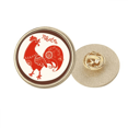 thumbnail image 1 of Broche de oro metálico circular Unbranded Año de gallo animal China Zodiaco Rojo, 1 of 3