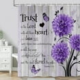 thumbnail image 2 of Farmhouse Flower Butterfly Bathroom Curtain, Rustic Purple Floral Dahlia Wooden Shower Curtain, Inspirational Quote Bath Curtain, Washable Fabric Shower Curtain Set with Hooks 70X70in, 2 of 6