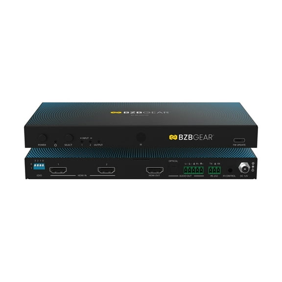 BZBGEAR 2x1 8K UHD HDMI 2.1 Switcher with Digial/Analog Audio De-Embedding/EDID/RS-232 (8K60/4K120Hz 4:4:4 VRR/ALLM Support)