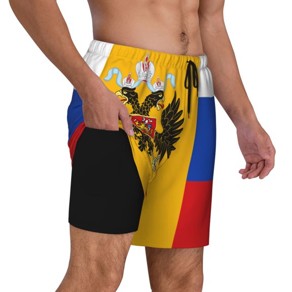 Mens Swim Trunks New Russian Flag Quick Dry Board Shorts with Compression Liner